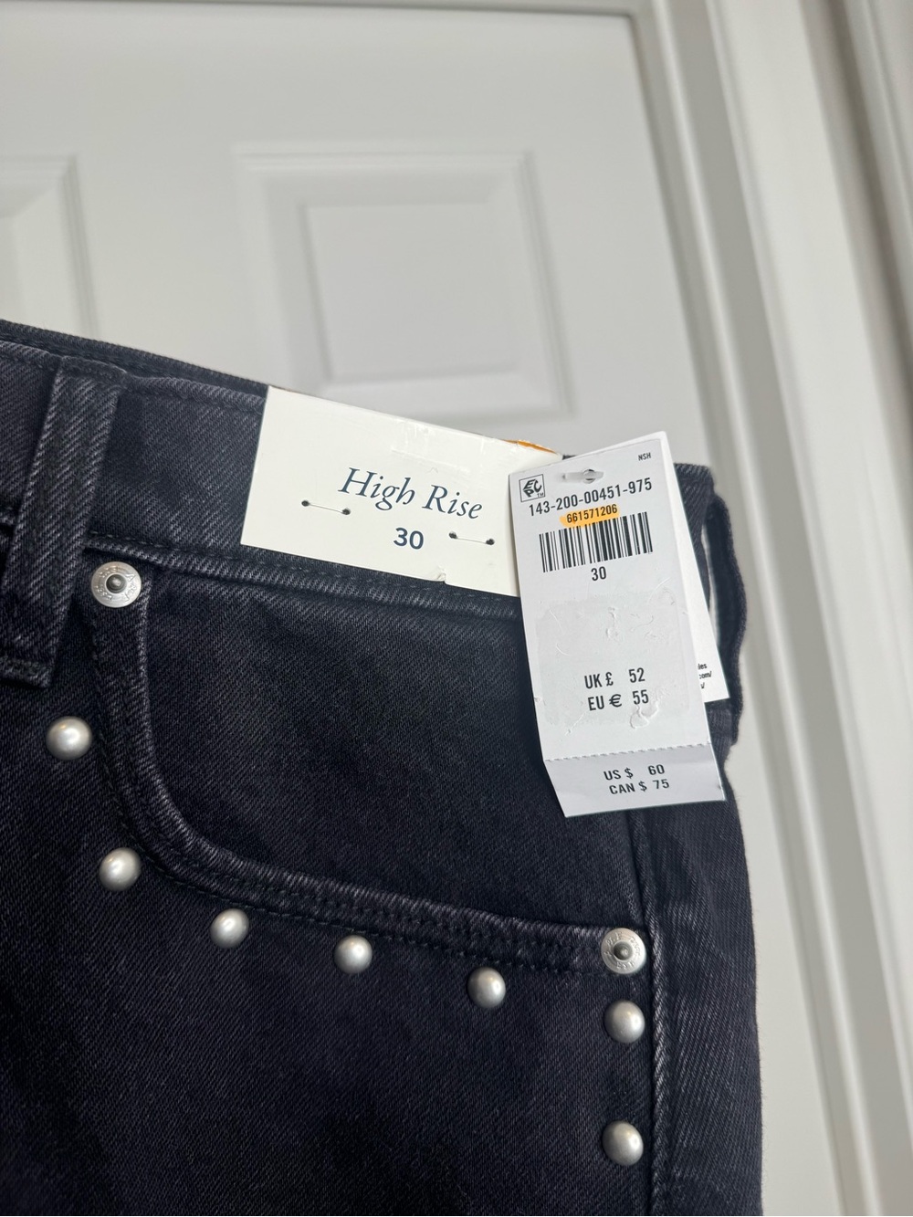 NWT Abercrombie & Fitch Black Denim Mini Skirt Silver Studded - Picture 5 of 5